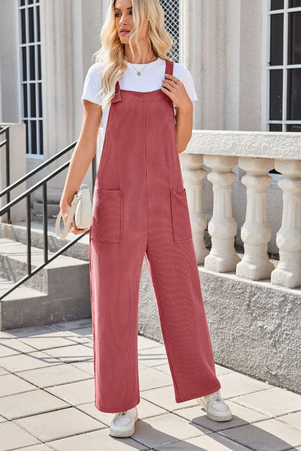 Square Neck Wide Strap Overalls with Pockets, image 14