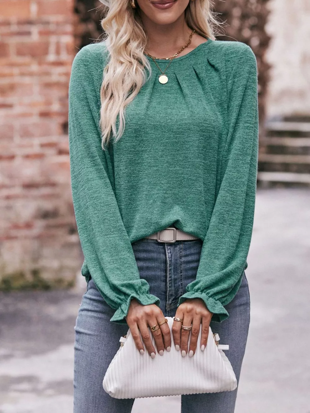 Ruffle Cuff Long Sleeve T-Shirt, image 2