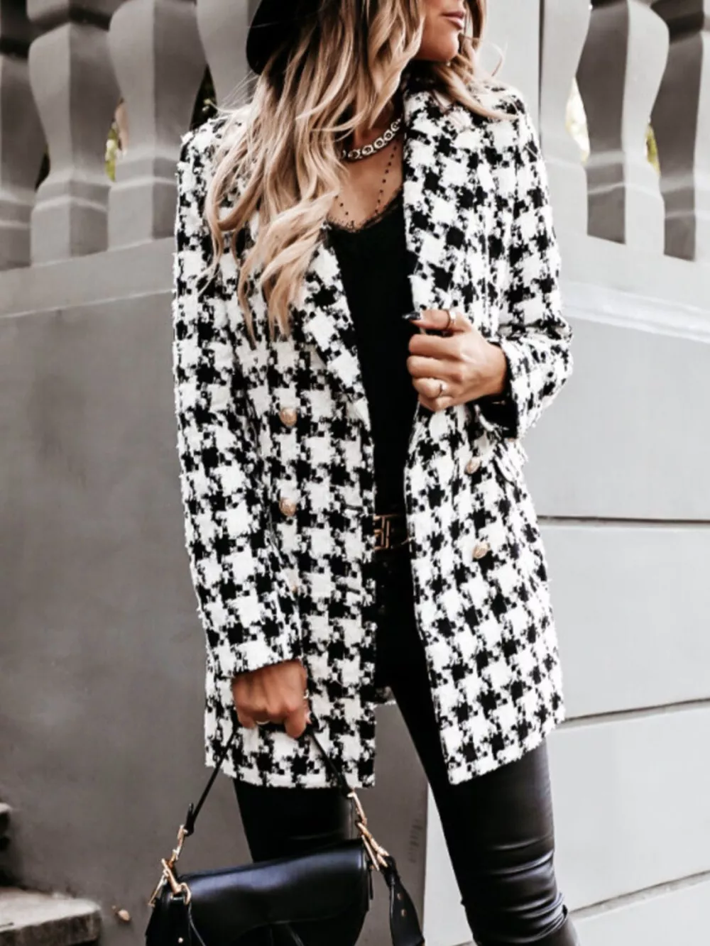 Plaid Tweed Double-Breasted Coat, image 3