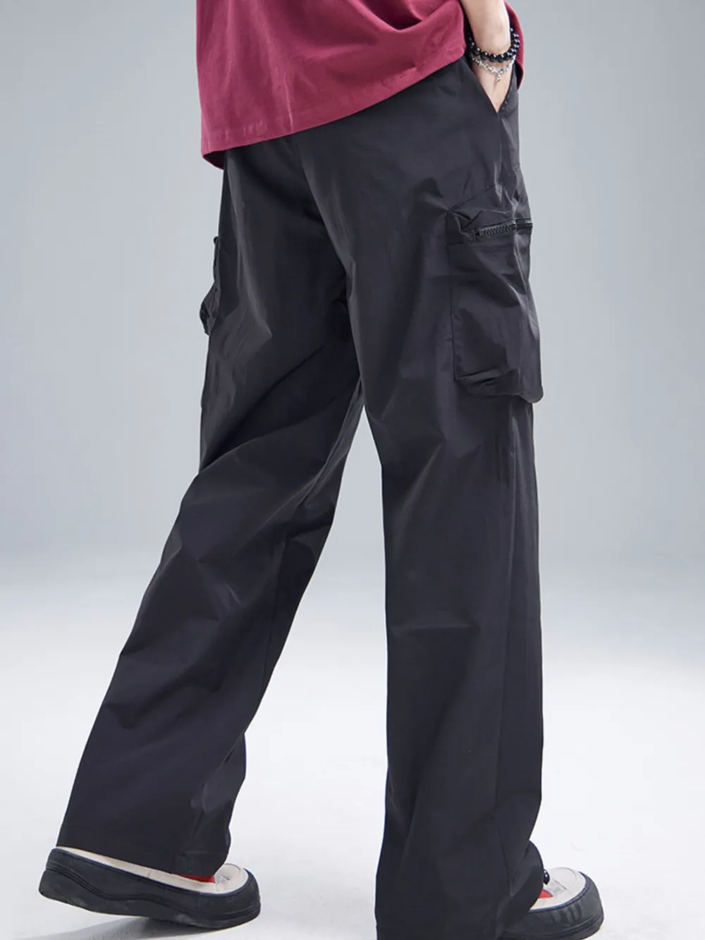 Men's Multi-Pocket Cargo Wide Leg Pants with Drawstring Waist, image 5