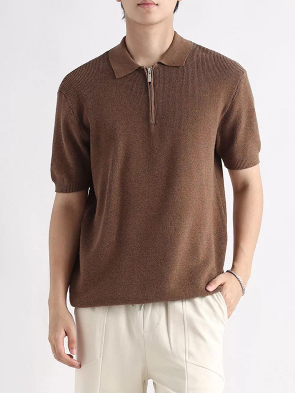 Men's Plus Size Textured Knit Zip-Up Top, image 2