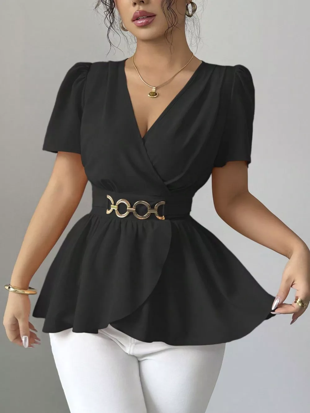 Surplice Short Sleeve Blouse, image 3