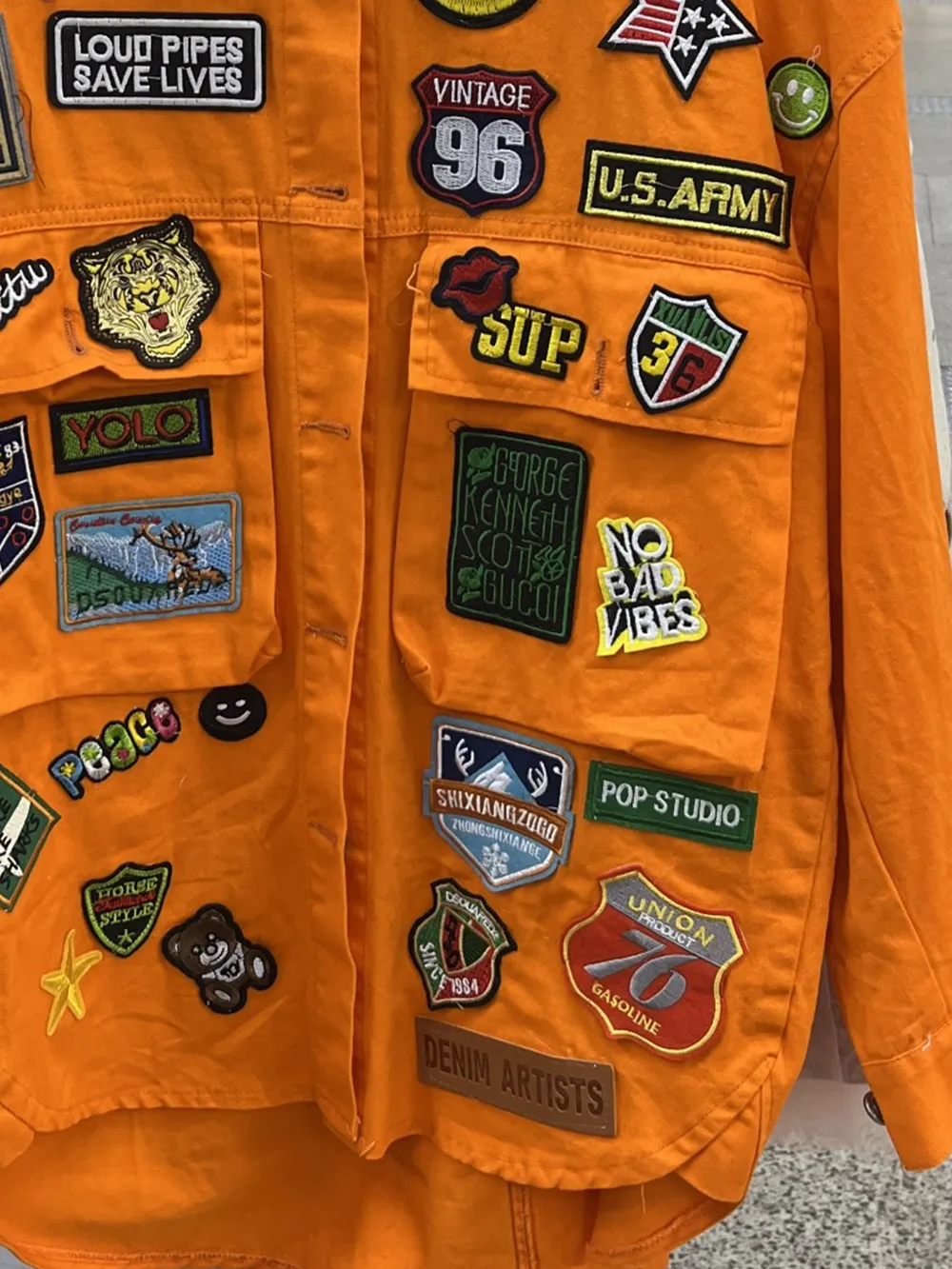 Embroidered Patch Button Up Long Sleeve Denim Jacket, image 6