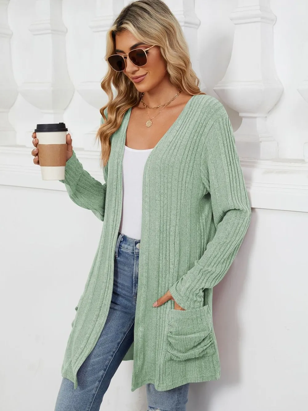 Pocketed Open Front Long Sleeve Cardigan, image 31