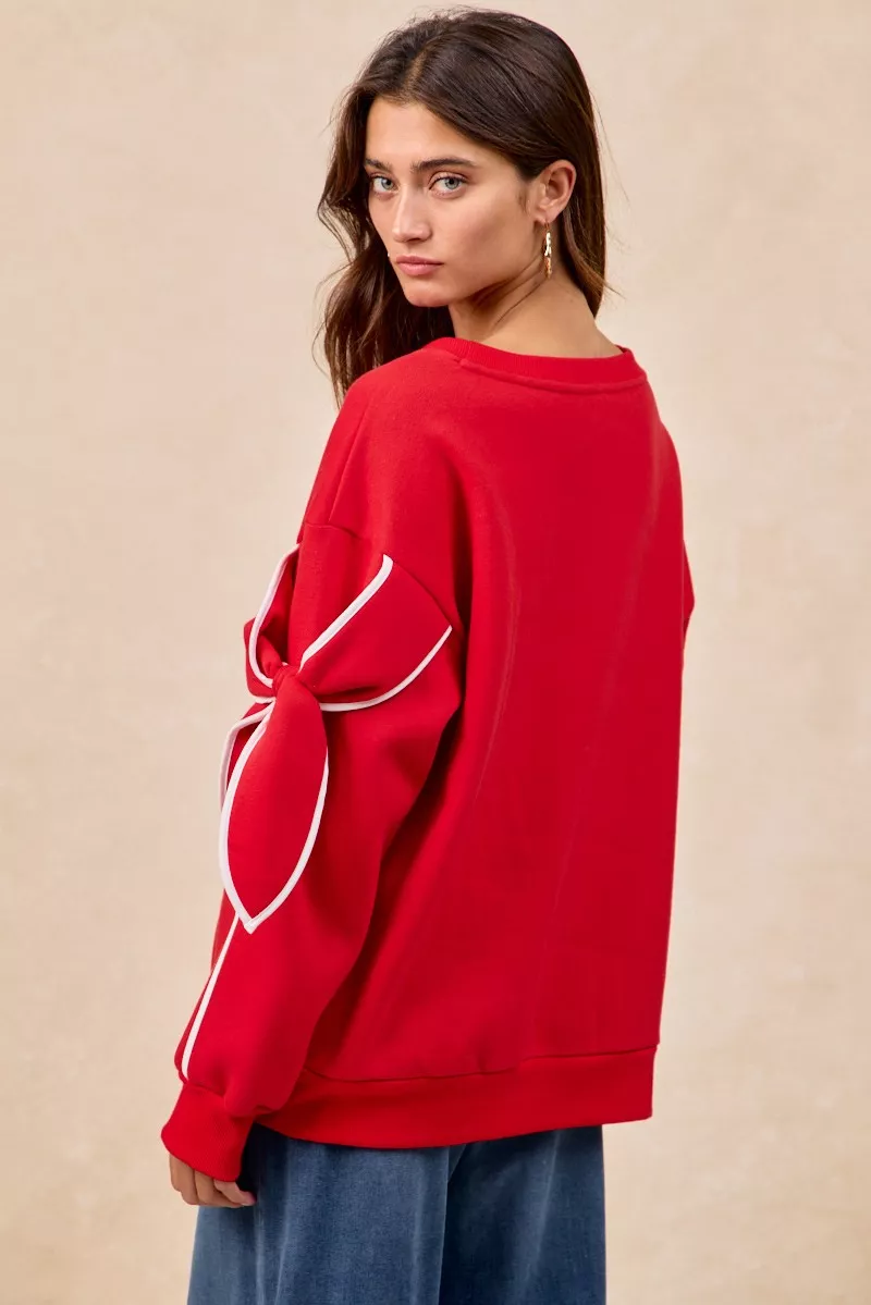 Bow Detail Sleeves Fleece Sweatshirt, image 15