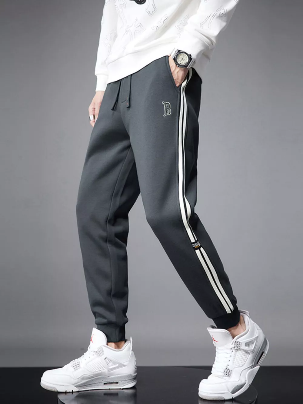 Men's Casual Striped Joggers, image 8