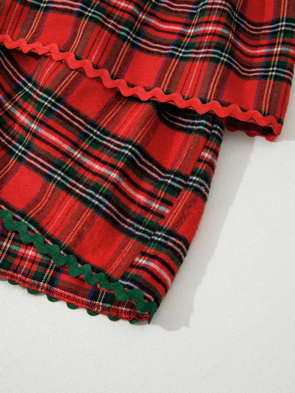Plaid Print Ricrac Tiered Bubble Sleeve Mini Dress, image 7