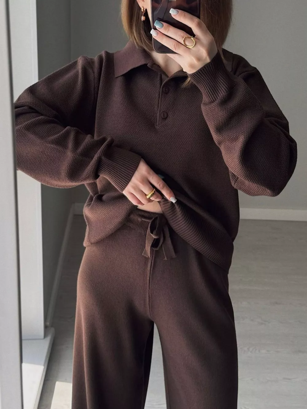 Polo Collar Top and Pants or Skirt Knit Set, image 9
