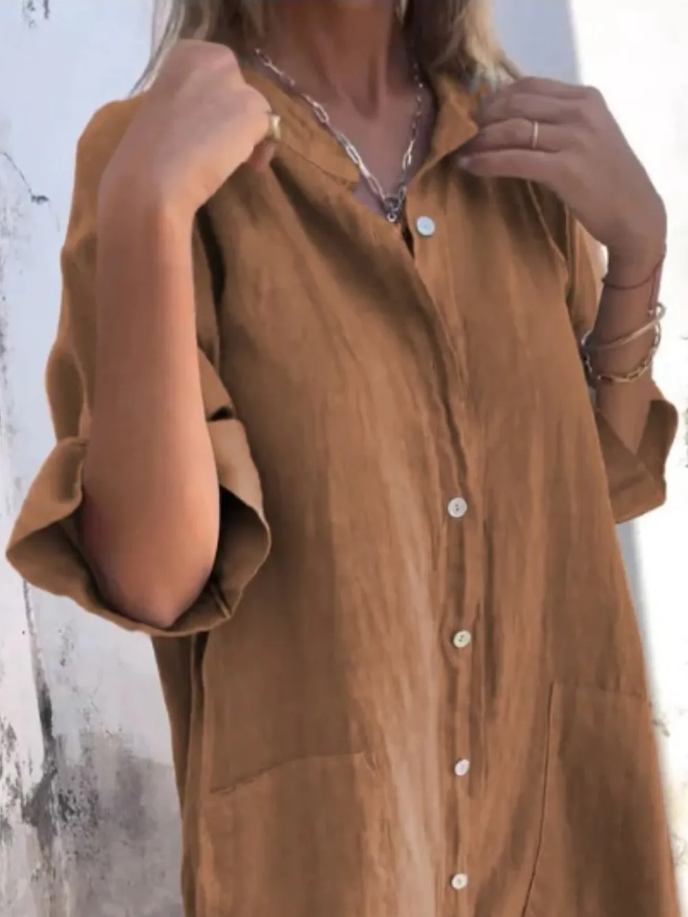 Full Size Casual Linen Button-Down Shirt Dress Plus Size, image 14
