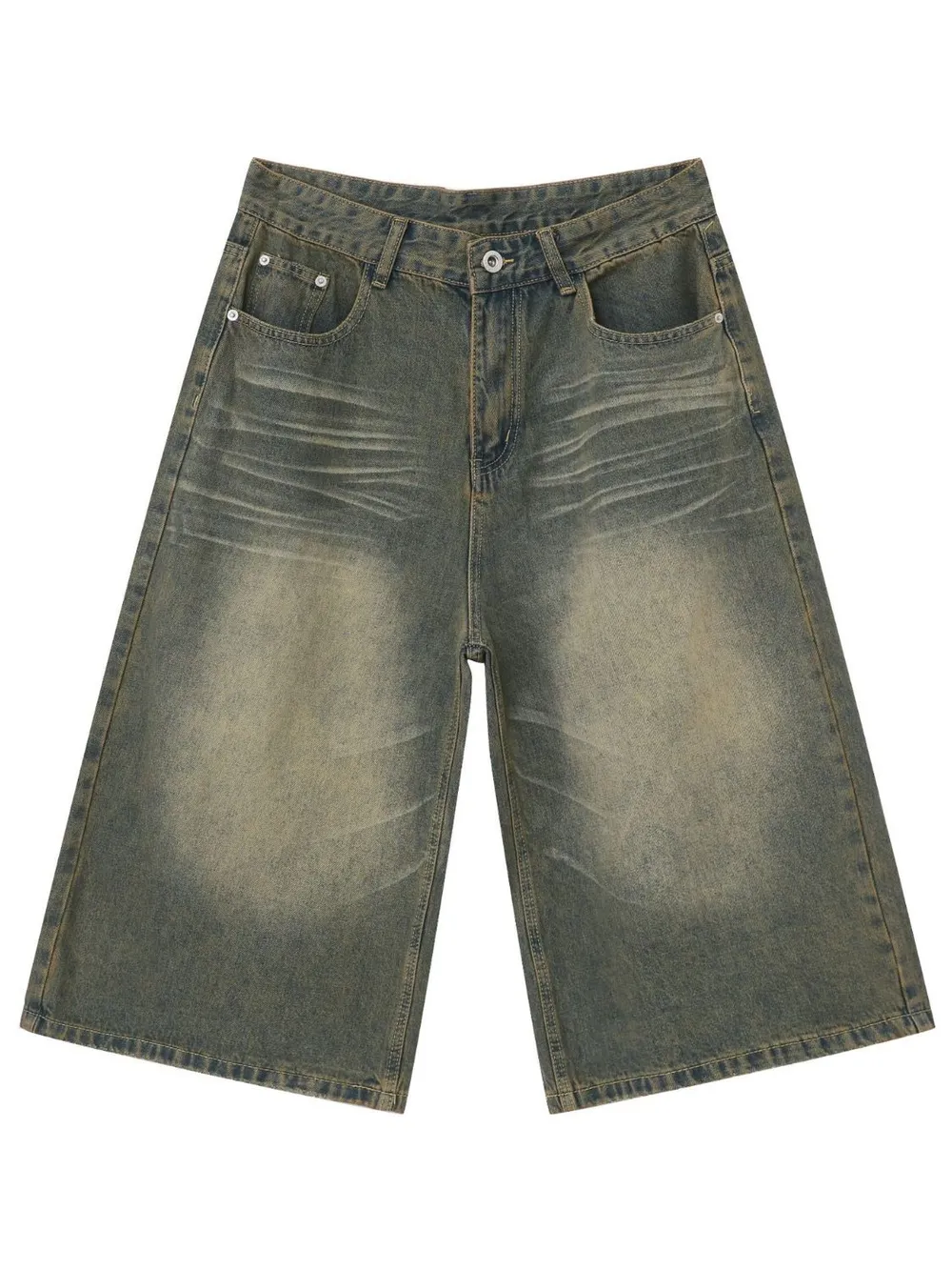 Men's Washed Denim Shorts with Pockets, image 8