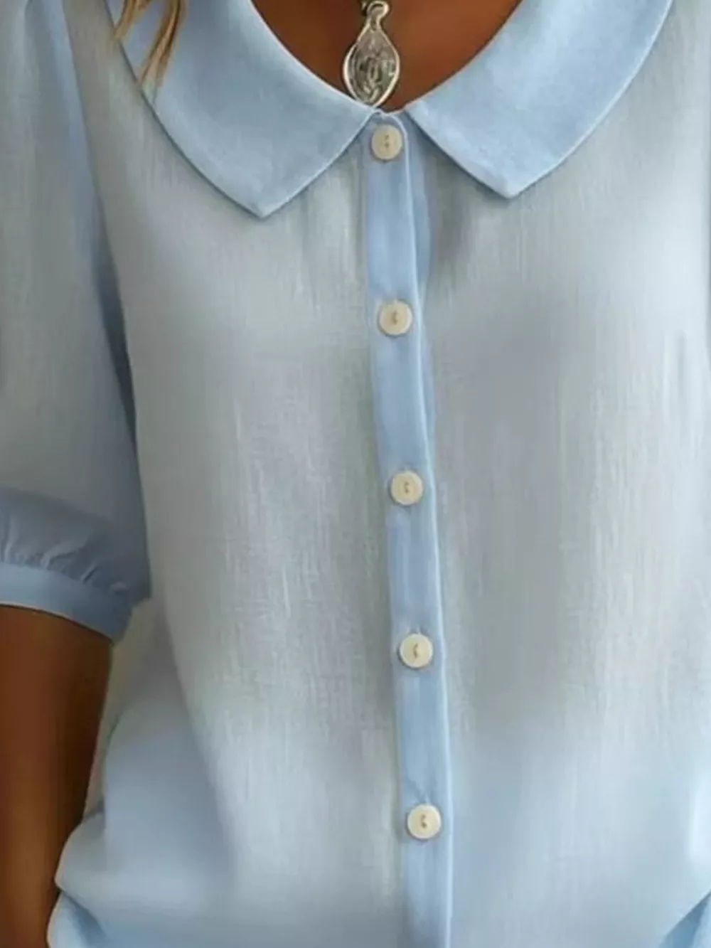 Full Size Peter Pan Collar Button-Down Shirt Plus Size, image 11