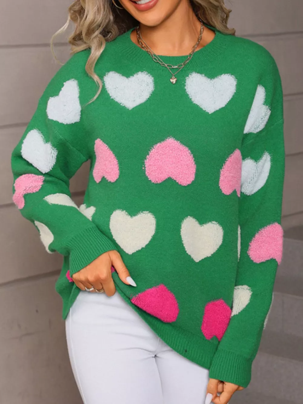 Valentine's Day Heart Pattern Fuzzy Knit Sweater, image 10