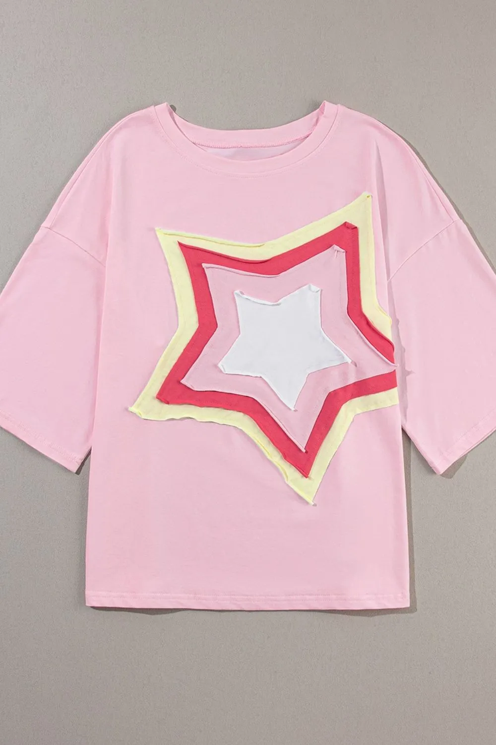 Color Block Star Patched Oversized T-Shirt, image 15