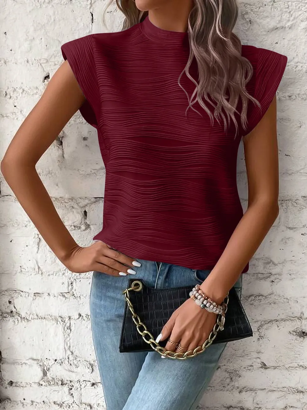 Mock Neck Cap Sleeve Top, image 21