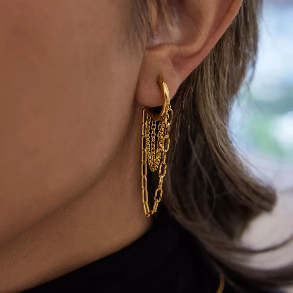 18K Gold-Plated Chain Hoop Earrings, image 8
