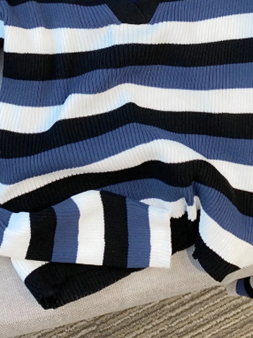 Striped Collared Cropped Knit Top, image 9