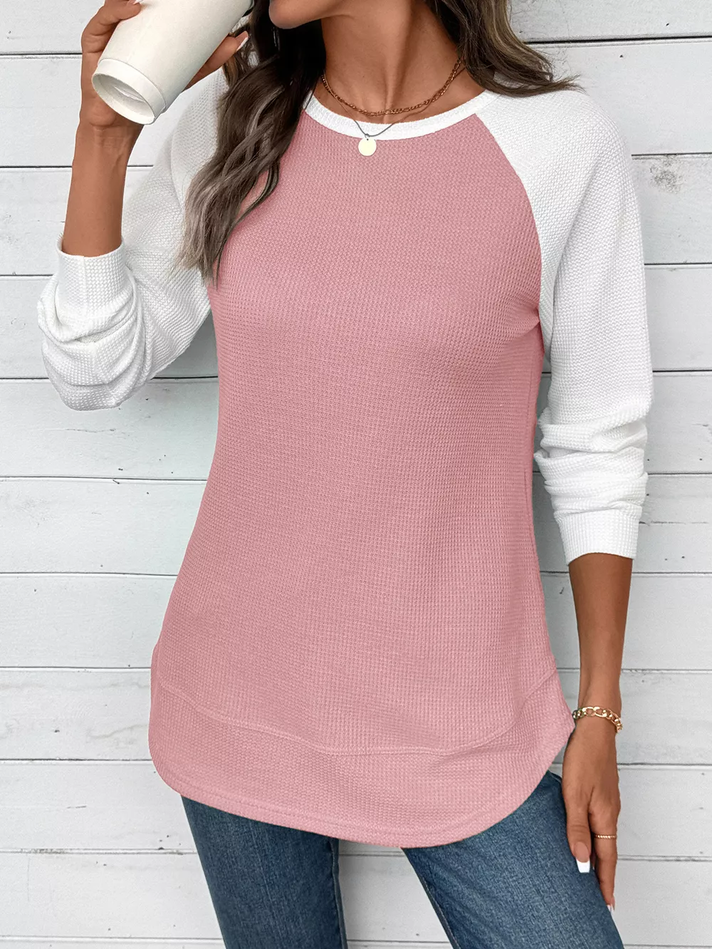 Contrast Raglan Sleeve Waffle Knit T-Shirt, image 19