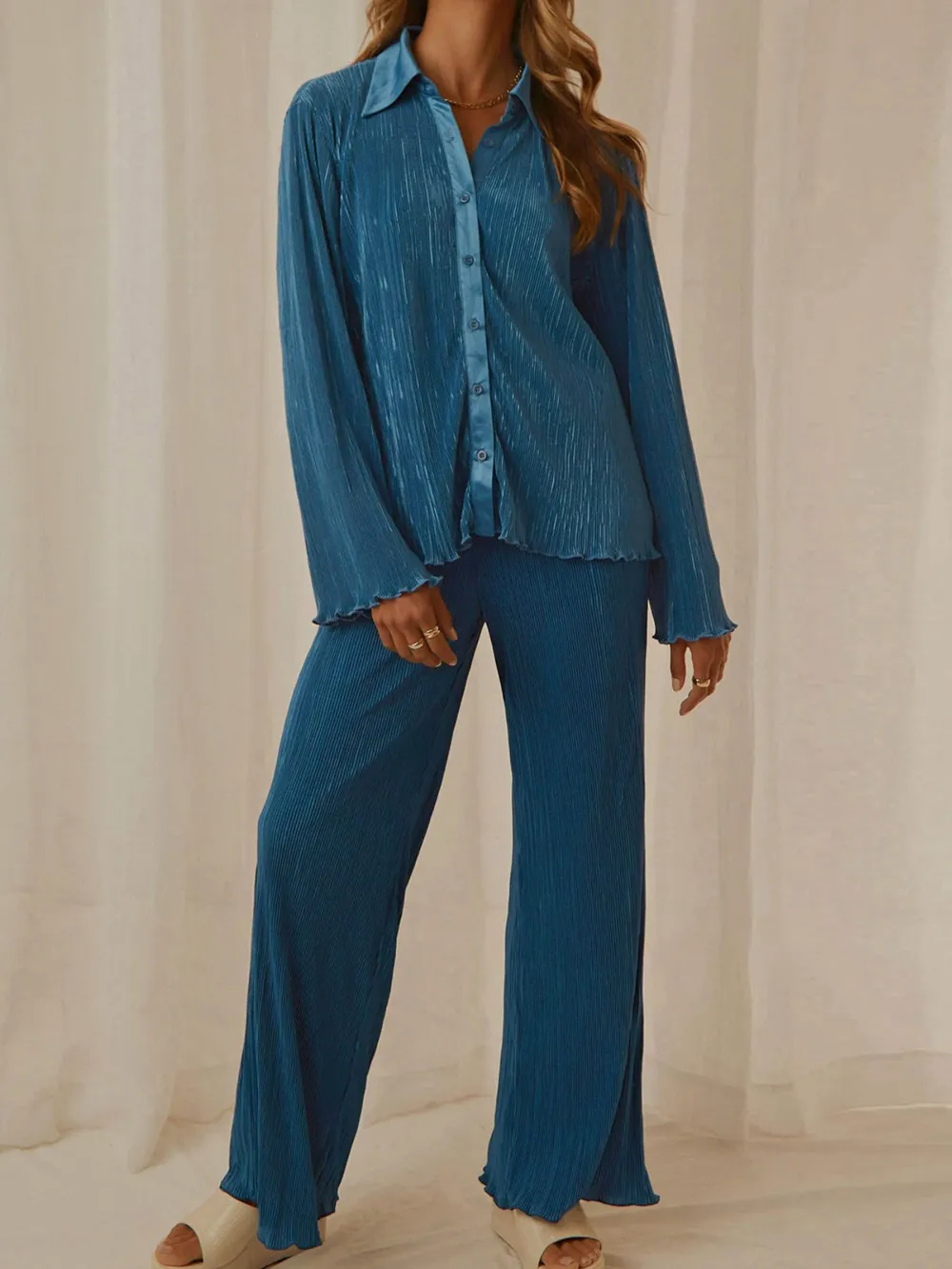 Button Up Long Sleeve Top and Pants Set, image 19