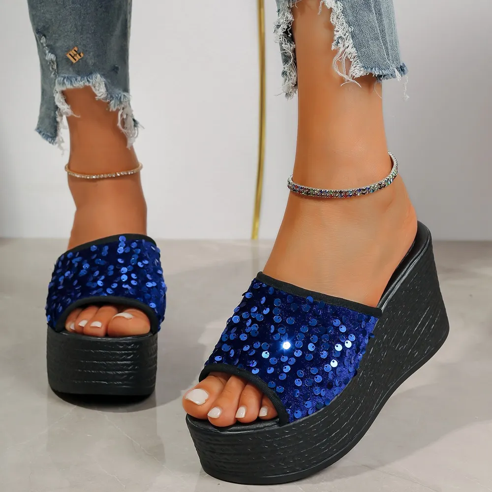 Rhinestone Peep Toe Wedge Sandals, image 3