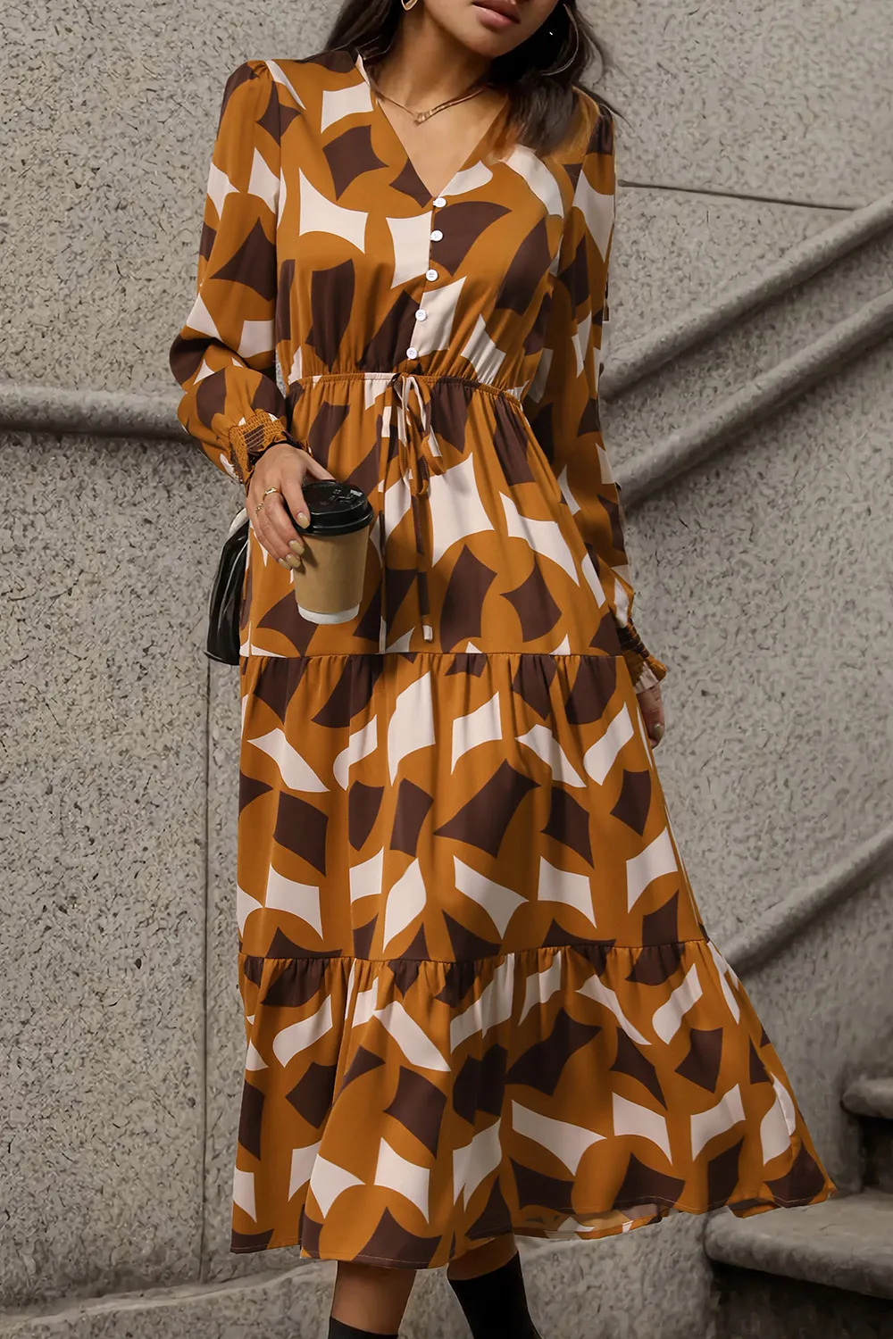Printed Tied Pocketed Lantern Sleeve Dress, image 6