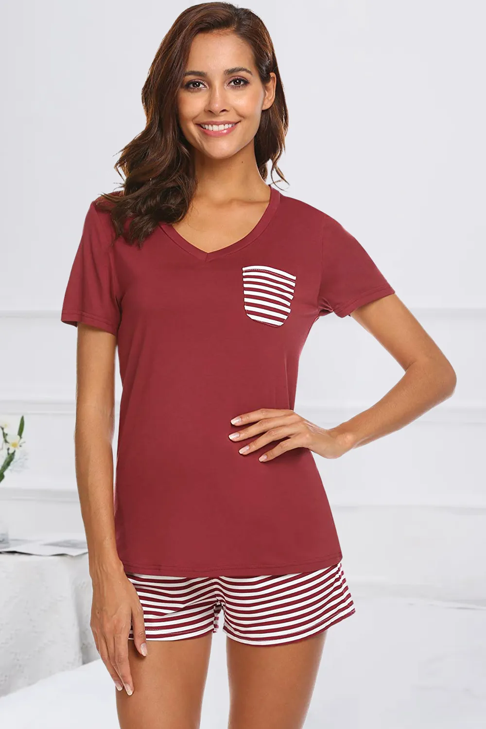 Striped Short Sleeve Top and Shorts Lounge Set, image 15
