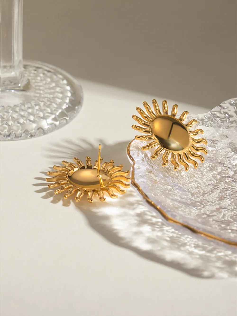 18K Gold-Plated Stainless Steel Sun Stud Earrings, image 3
