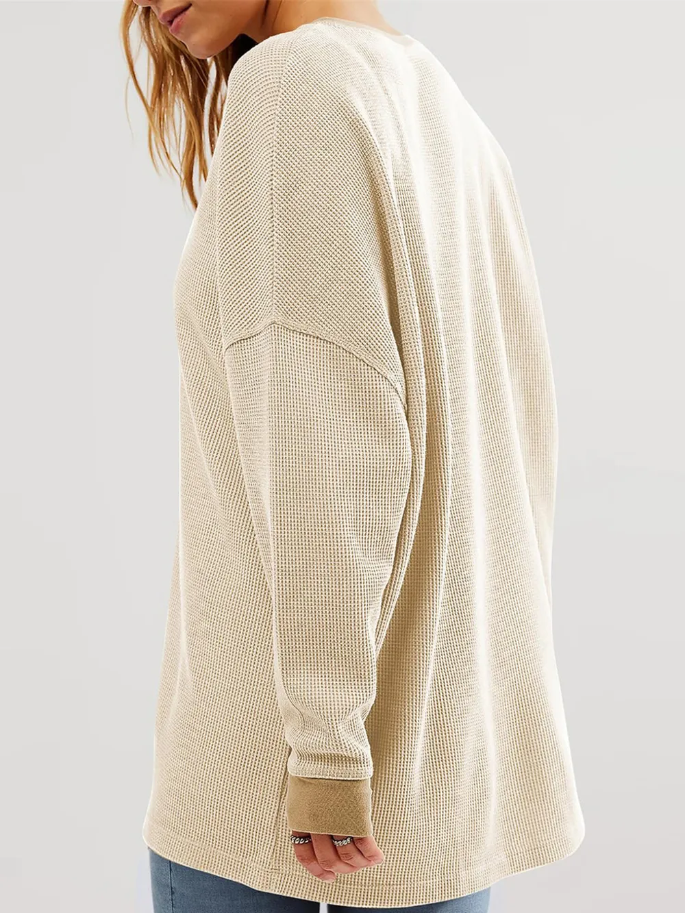 Waffle Knit Round Neck Long Sleeve T-Shirt, image 28