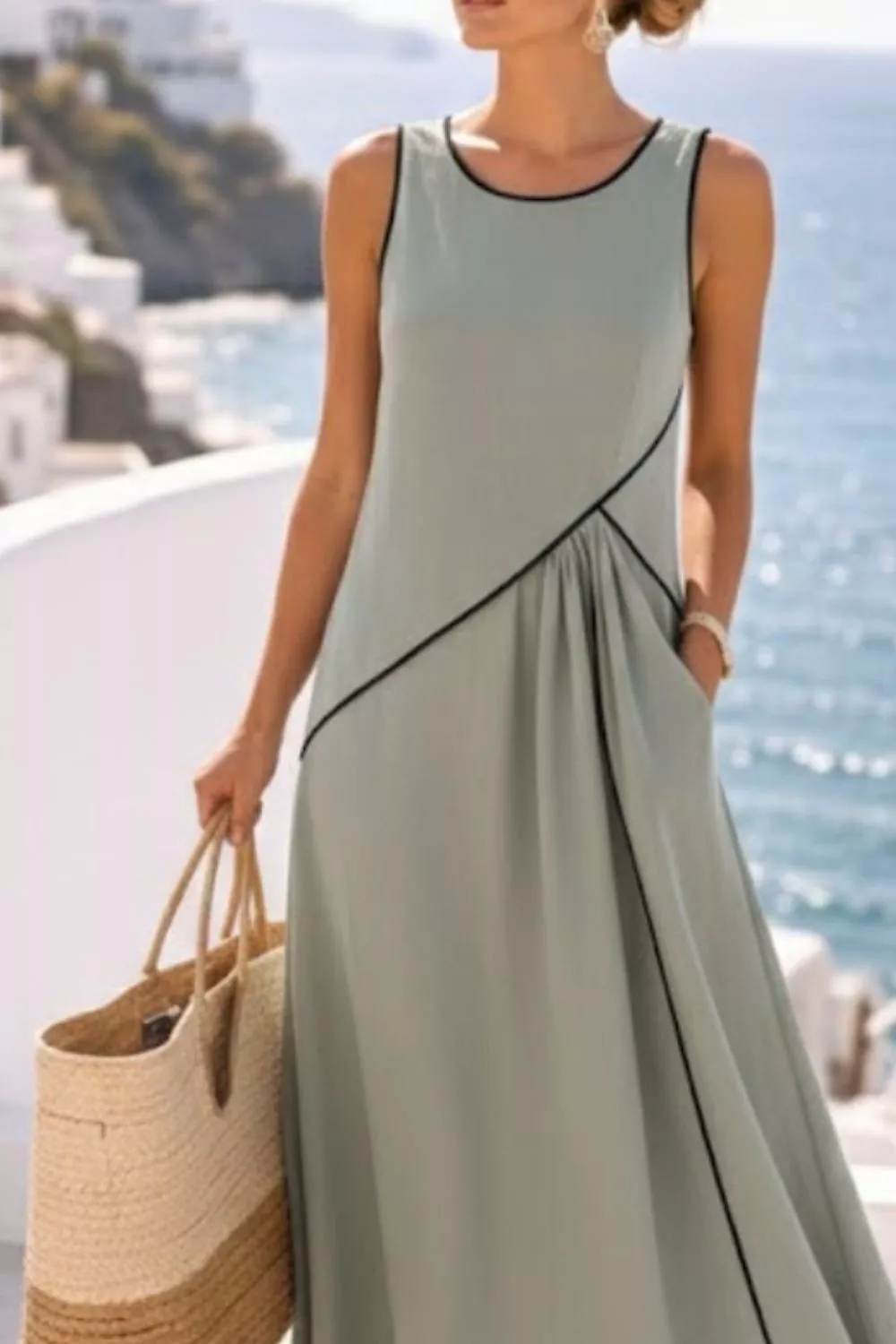 Sleeveless Casual Maxi Dress with Contrast Trim, image 6
