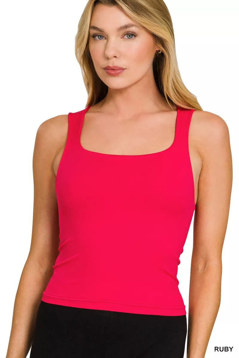 Seamless Double Layered Square Neck Tank Top, image 3