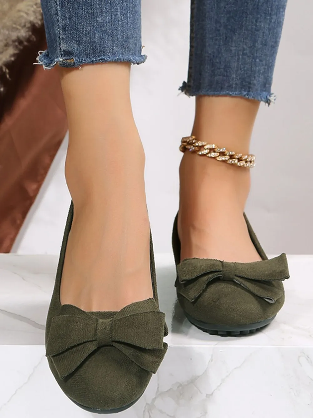 Bow Solid Color Round Toe Flat Slip-Ons, image 6