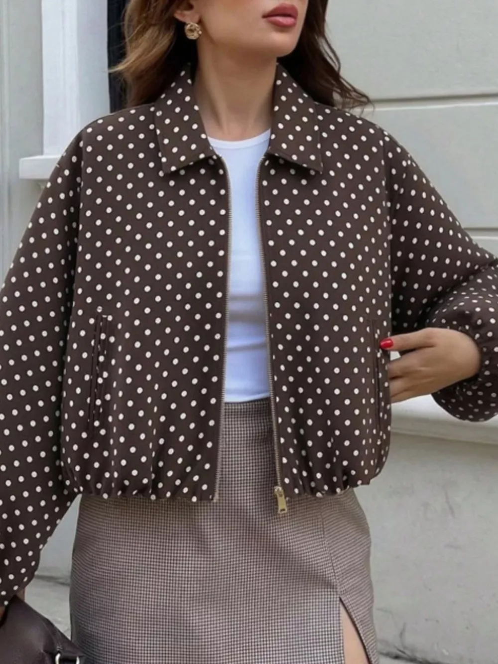 Polka Dot Casual Zip-Up Jacket, image 13
