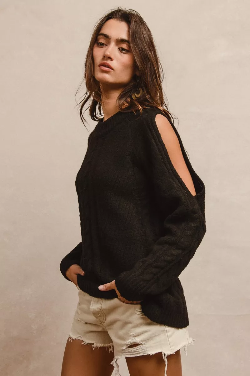 Twist Knitted Open Shoulder Sweater, image 4