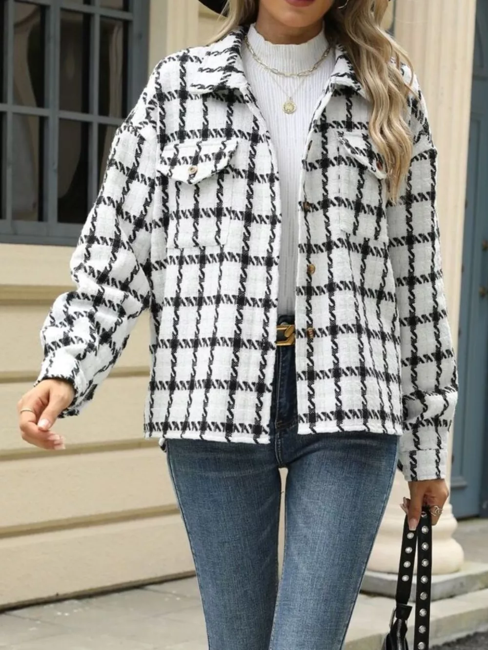 Plaid Button Up Long Sleeve Jacket, image 7