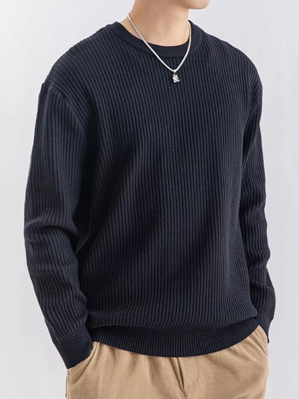 Men's Plus Size Ribbed Knit Crew Neck Sweater, image 6