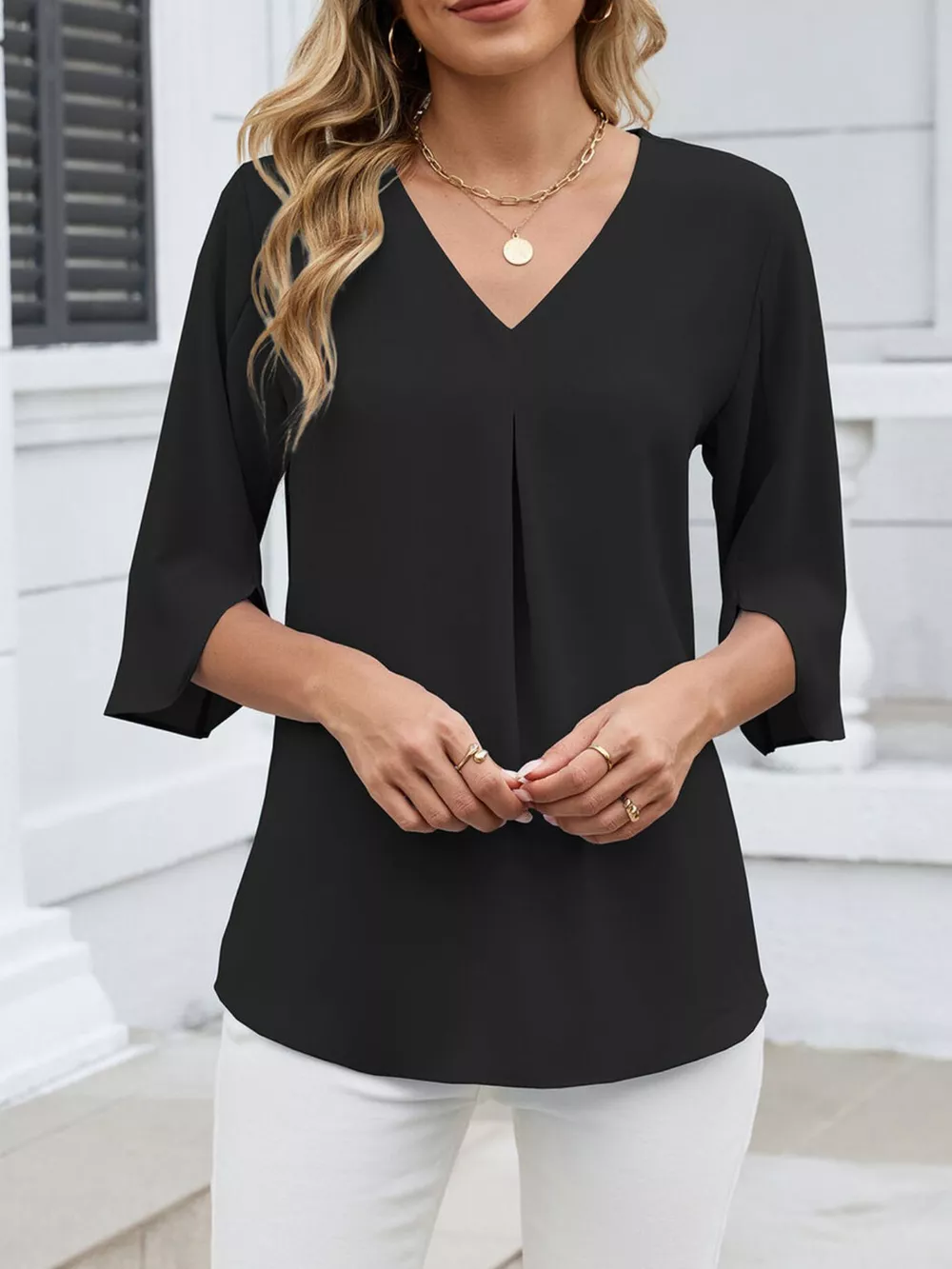 V-Neck 3/4 Sleeve Blouse, image 19