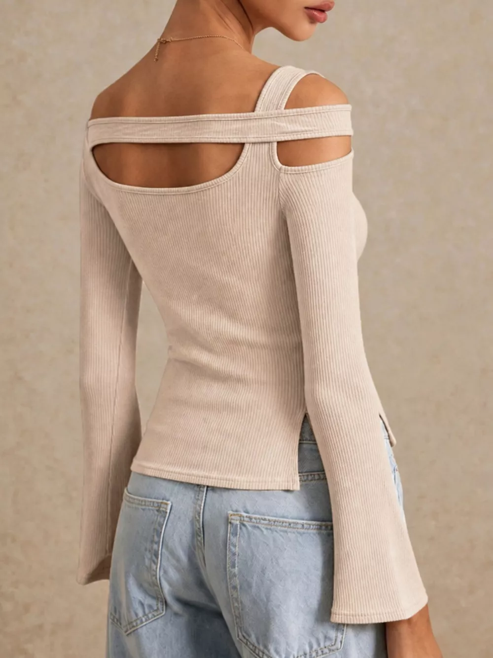 Side Slit Cutout Ribbed Long Sleeve T-Shirt, image 5