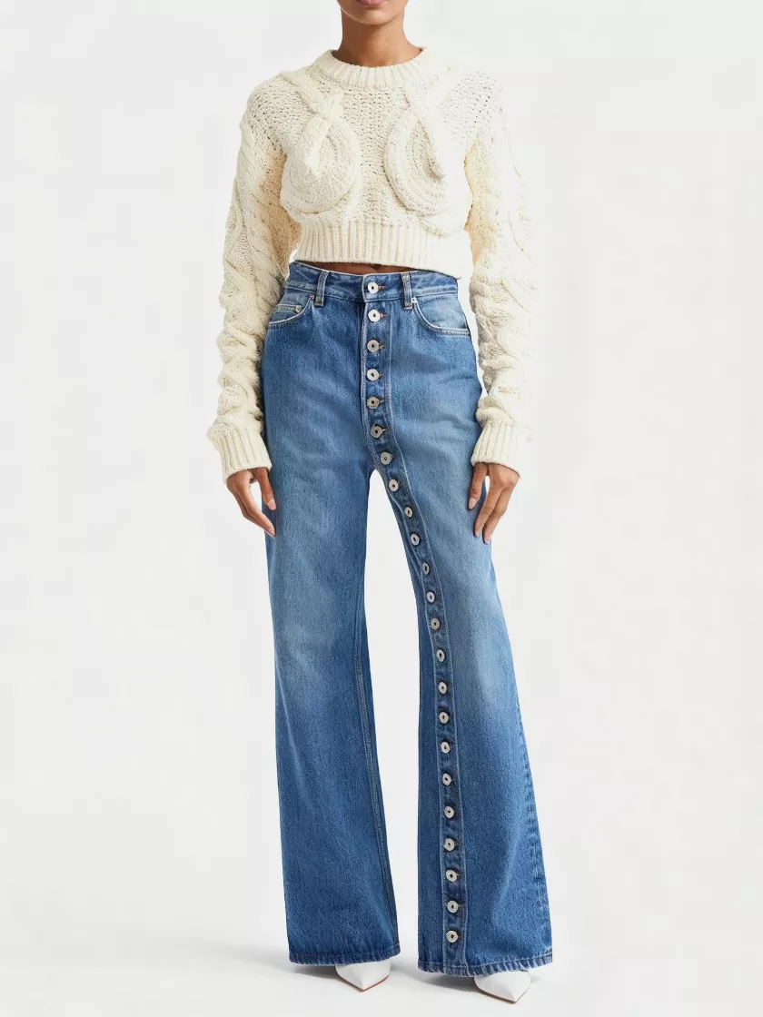 High-Waisted Asymmetric Button-Fly Wide-Leg Jeans, image 3