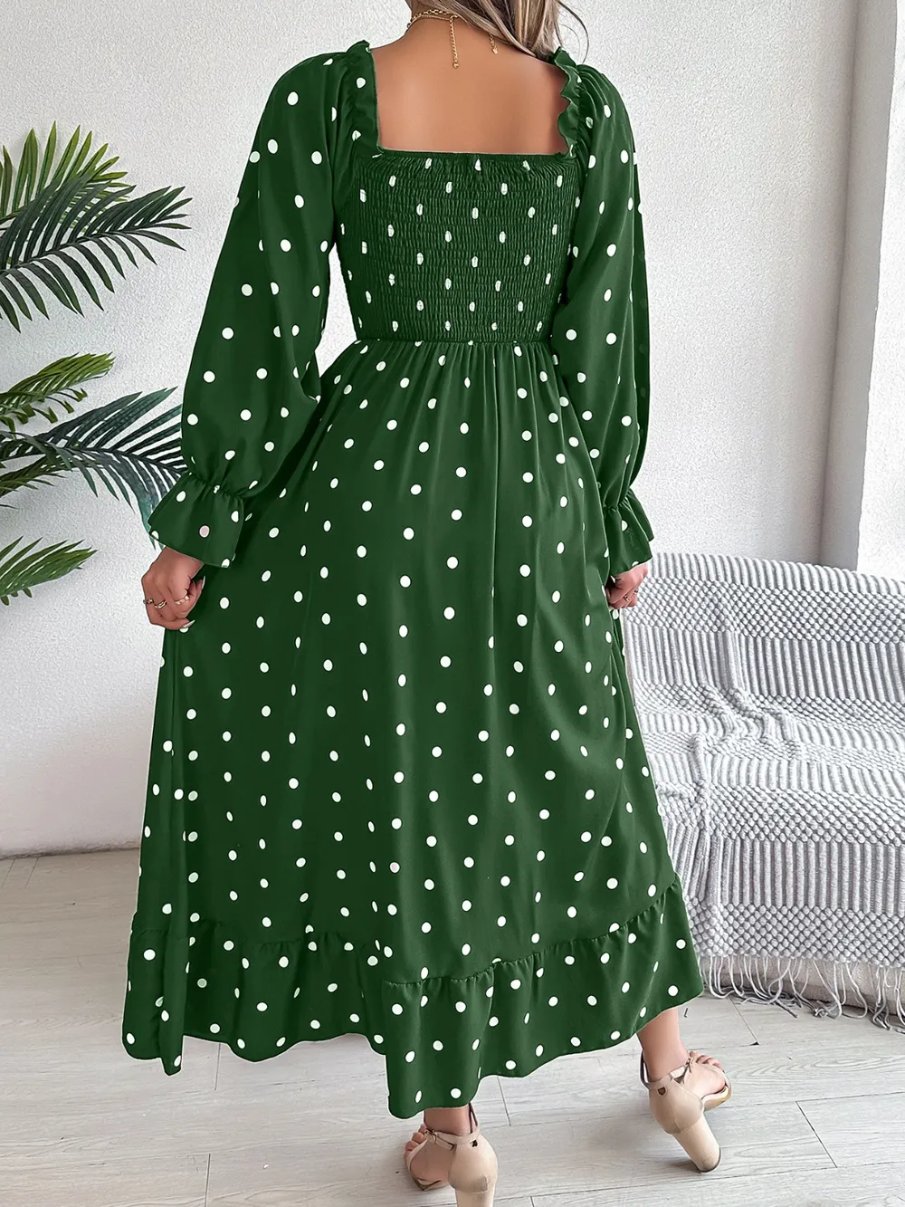 Polka Dot Flounce Sleeve Midi Dress, image 12