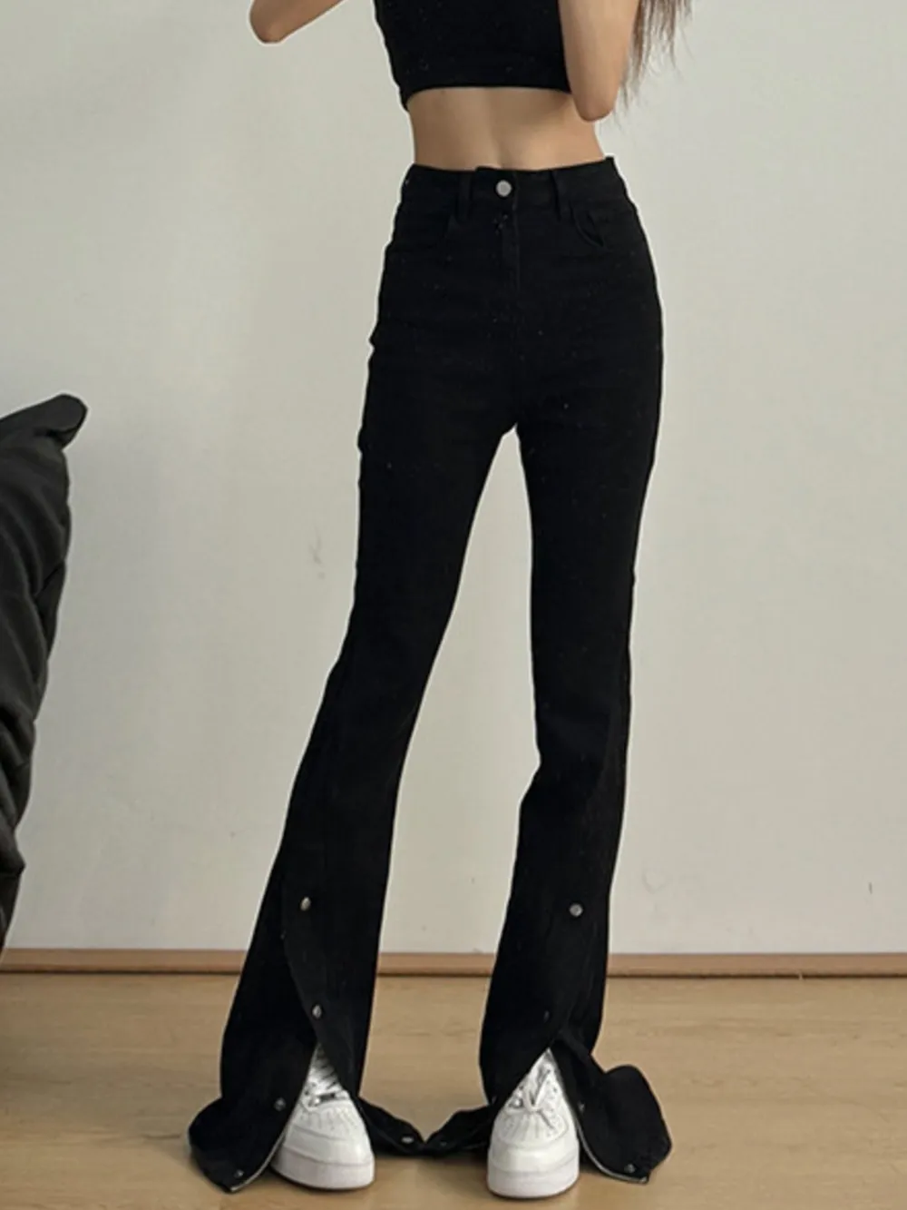 High-Waisted Slit Flare Jeans, image 4