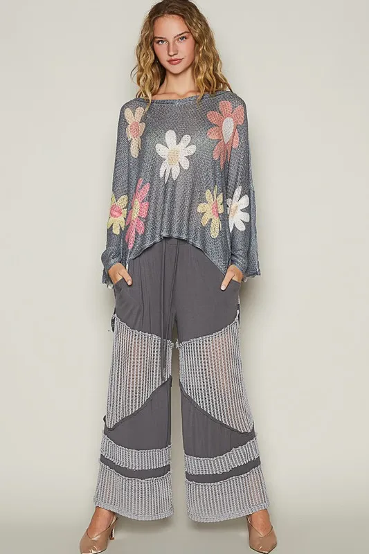 Flower Dropped Shoulder Long Sleeve Knit Top, image 3