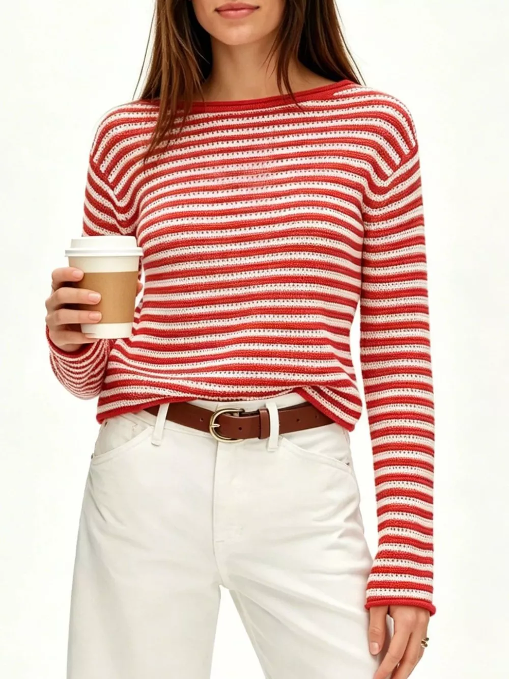 Striped Boat Neck Knit Sweater, image 6