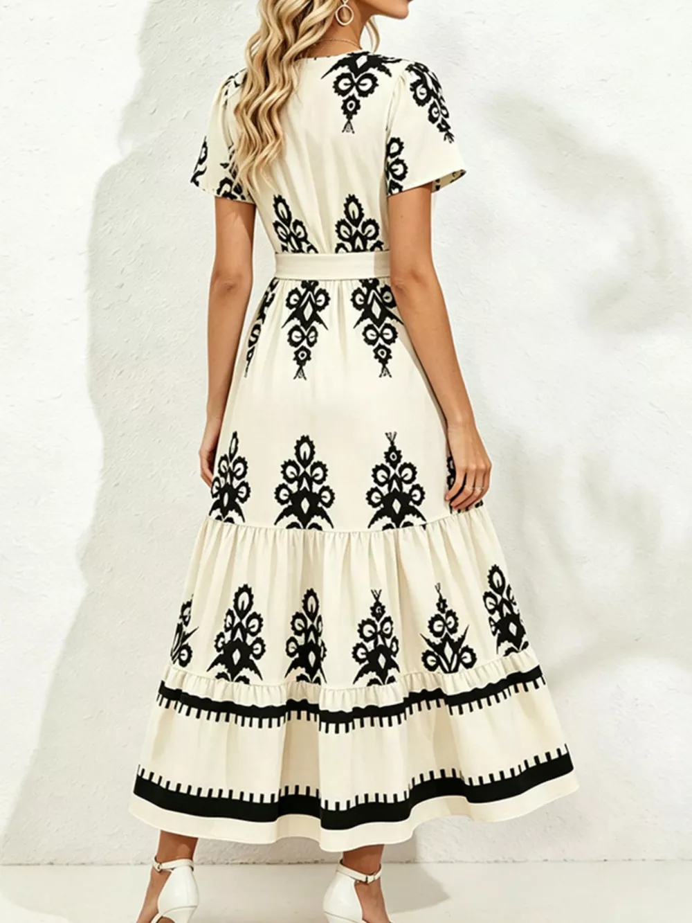 Printed Surplice Short Sleeve Dress, image 3