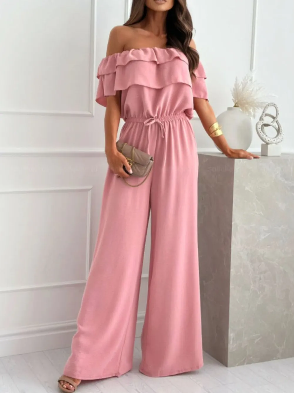 Off-Shoulder Ruffled Wide Leg Jumpsuit, image 10