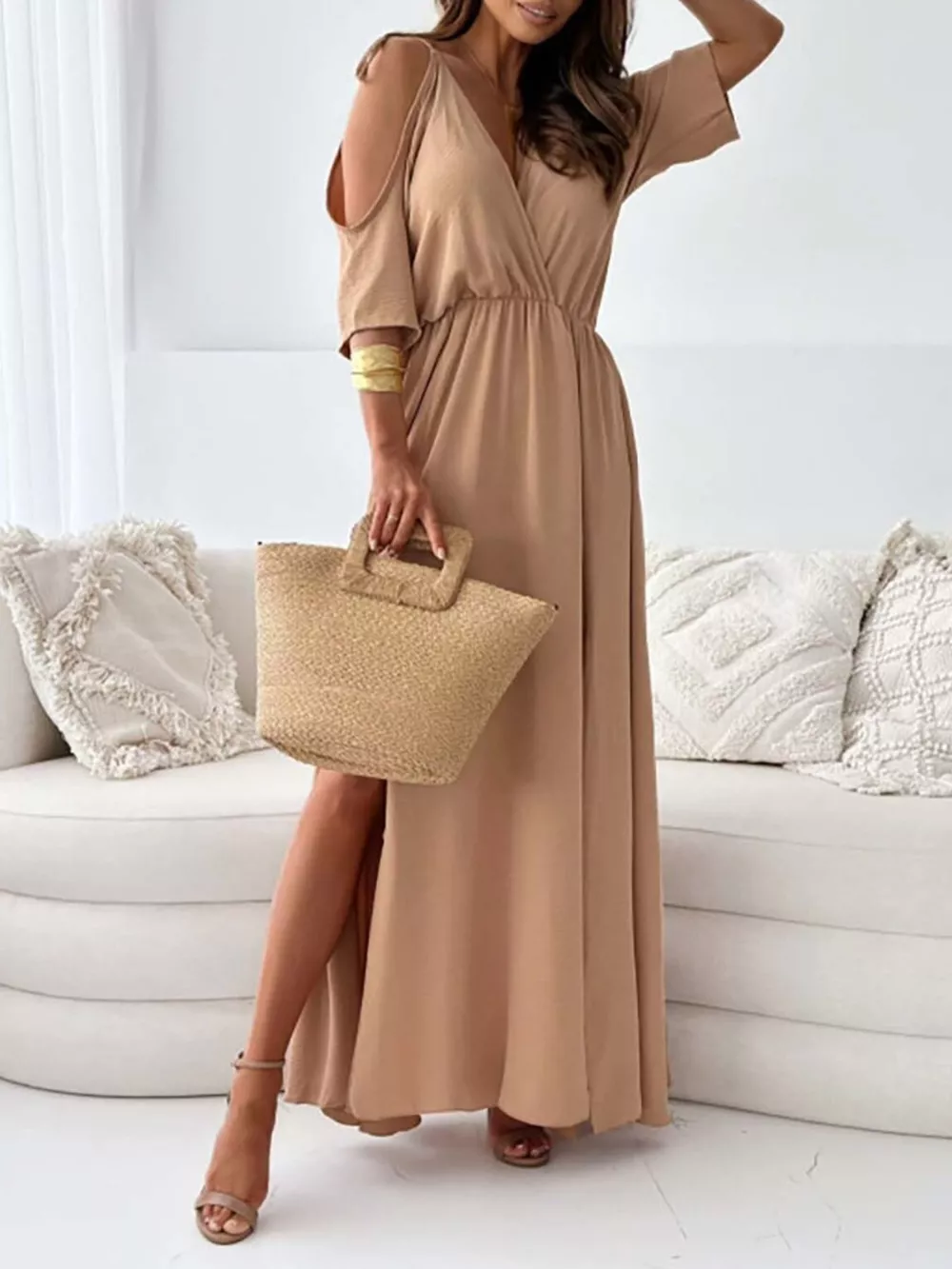 Slit Cold Shoulder Maxi Dress, image 10