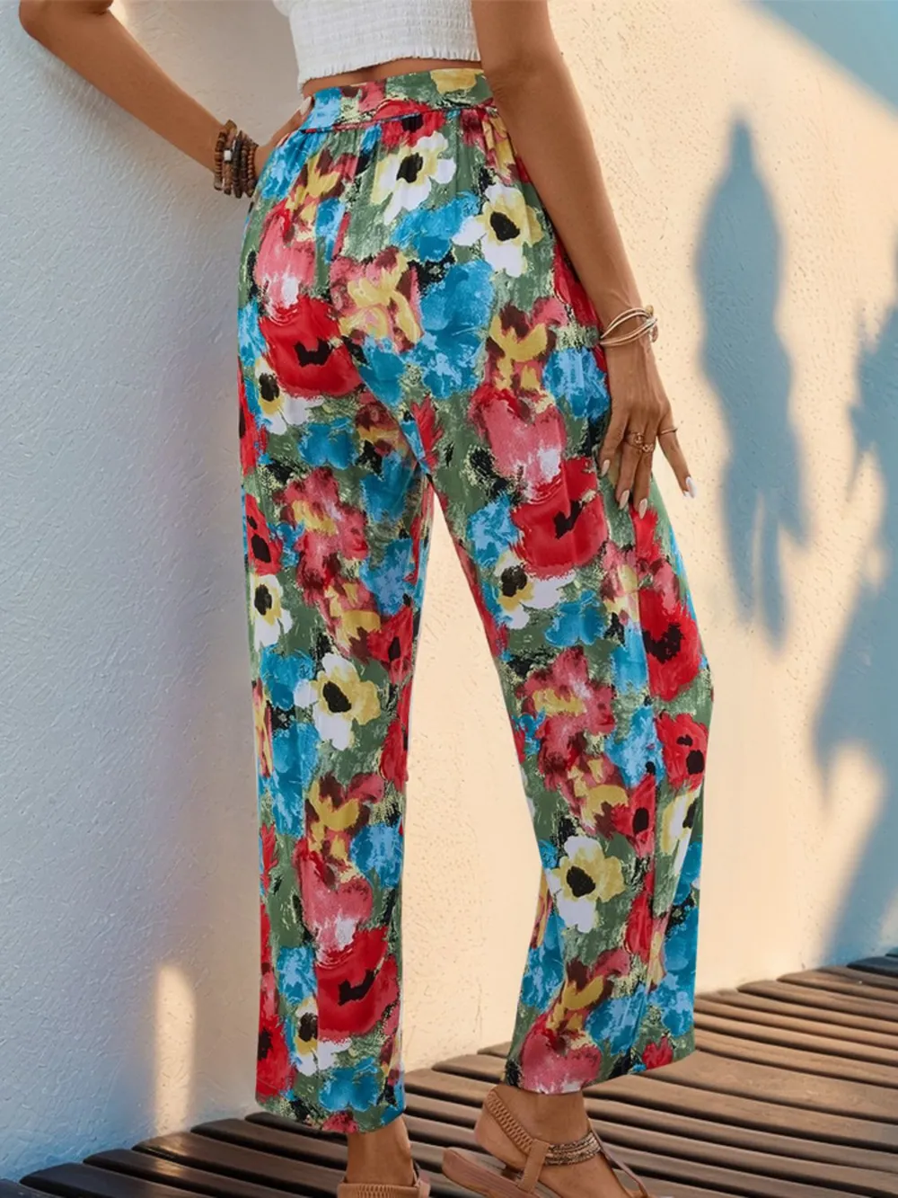 Tied Printed Wide Leg Pants, image 3