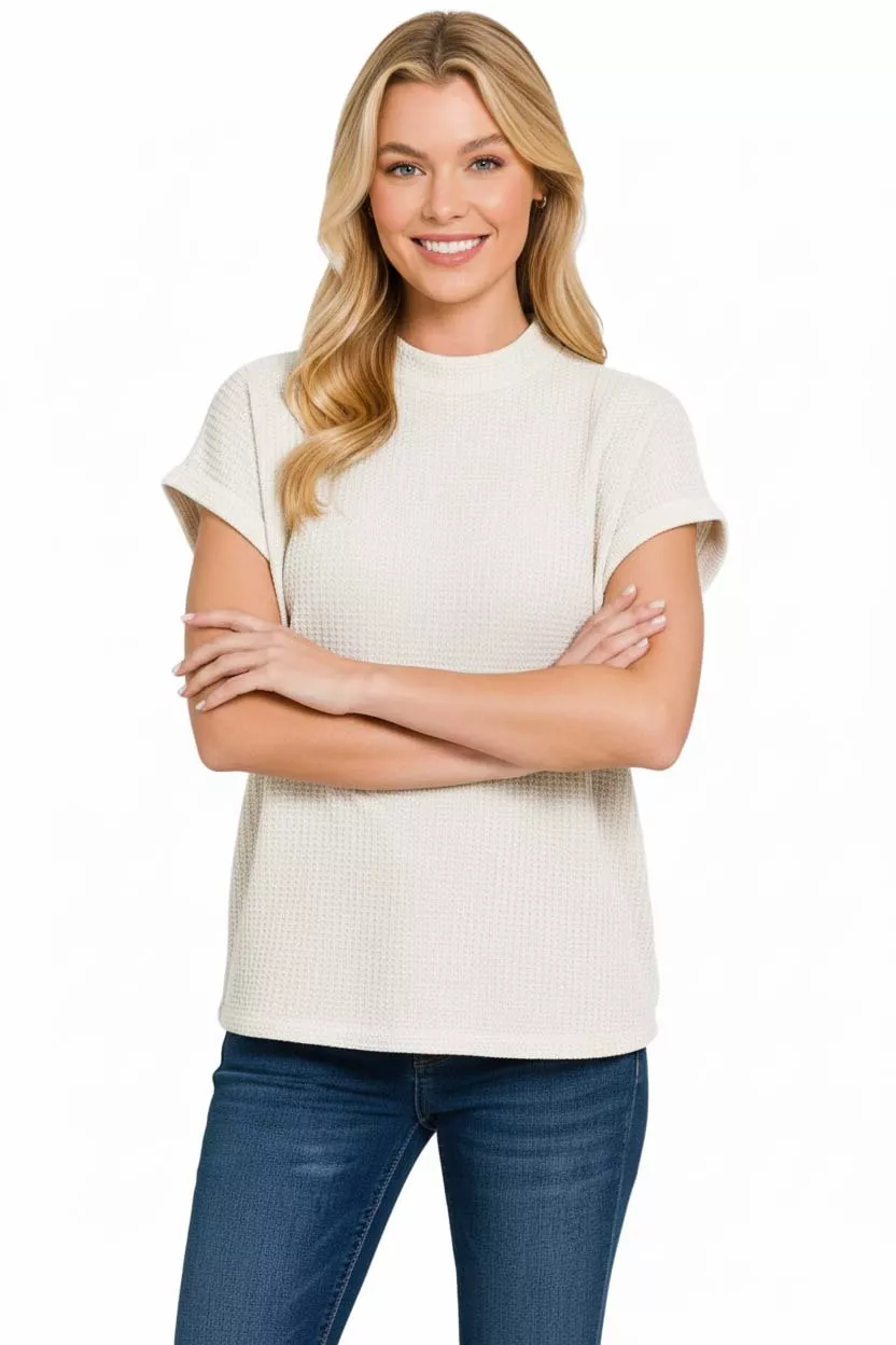 Chenille Waffle Cap Sleeve Sweater, image 3