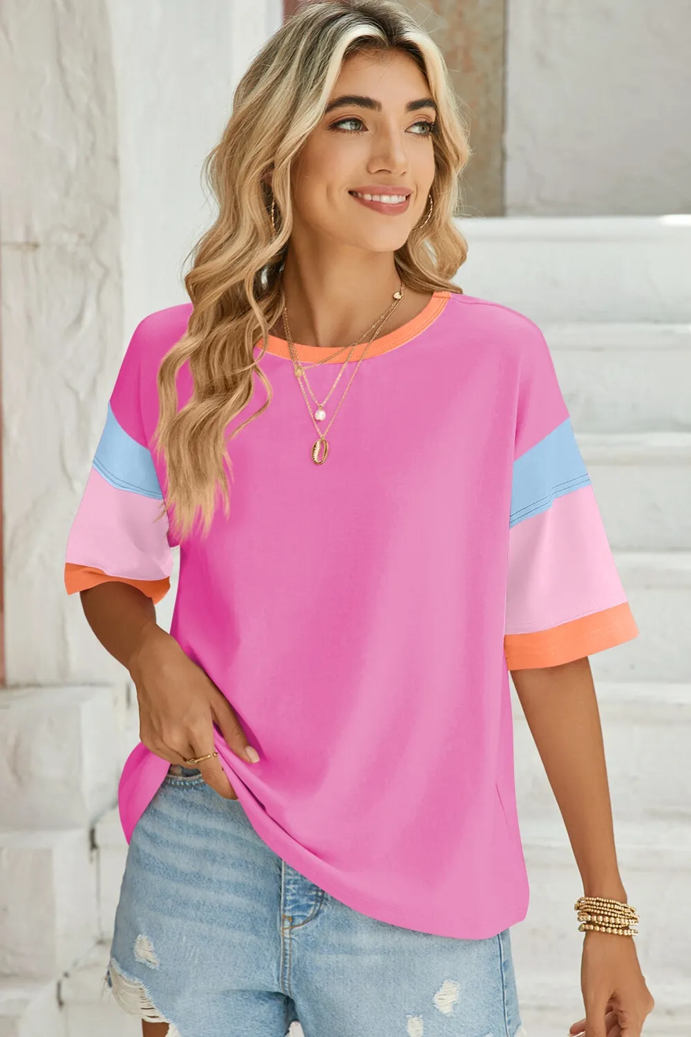 Color Block Round Neck Half Sleeve T-Shirt, image 11