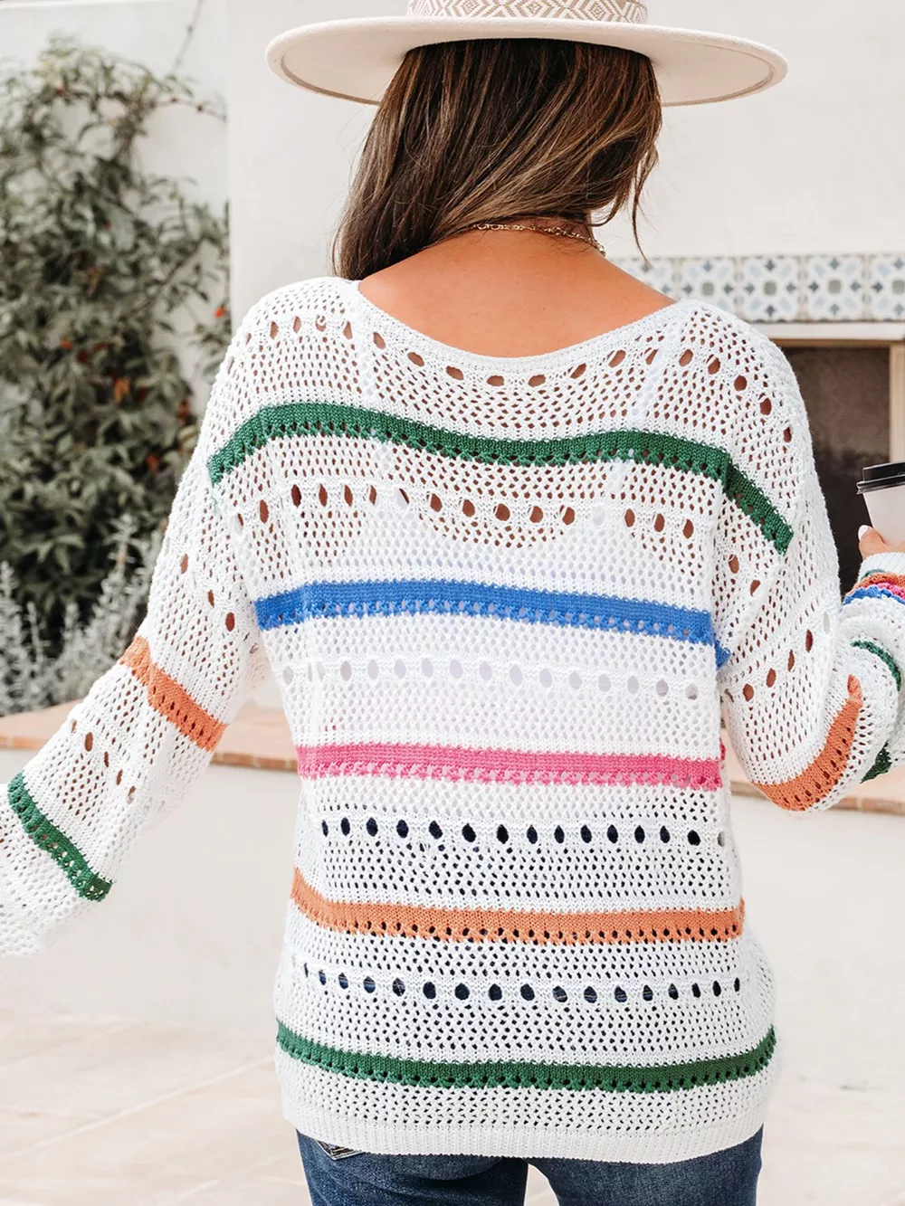 Color Block Striped Pointelle Knit Sweater, image 4