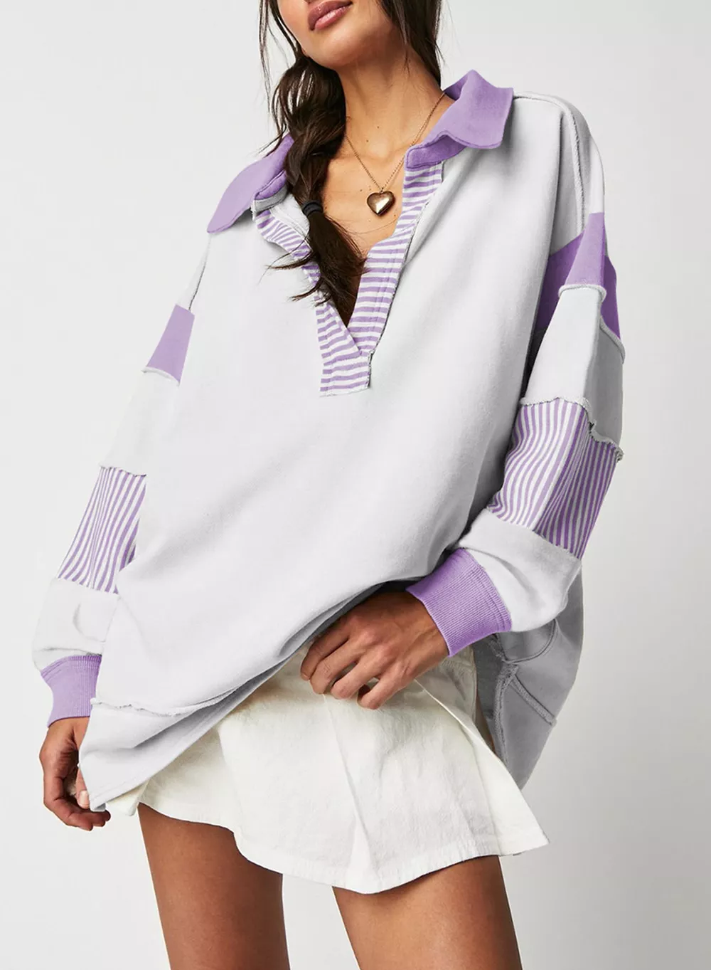 Color Block Striped Johnny Collar Sweatshirt, image 20