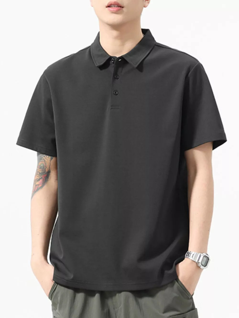 Men's Full Size Button Detail Short Sleeve Polo Plus Size, image 4